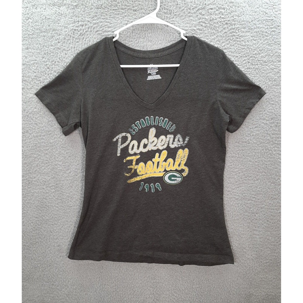 Green Bay Packers Shirt Womens Large Gray V Neck NFL Football NFC North
